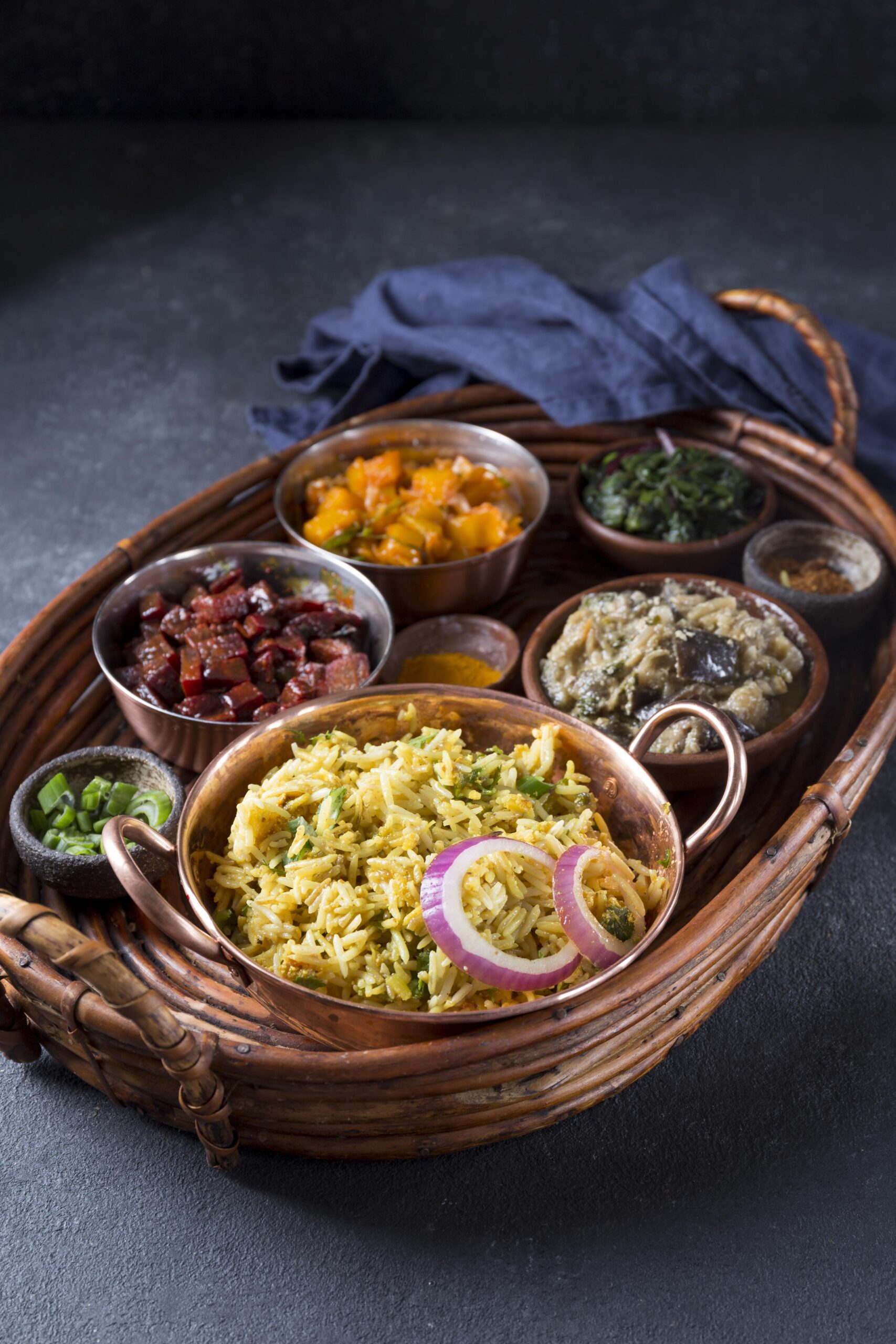 Amenities high angle delicious pakistan meal arrangement basket